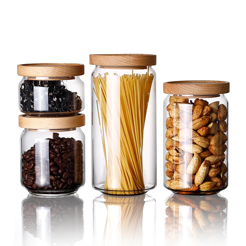 Wholesale high quality borosilicate glass food storage jar  round glass jars with lids
