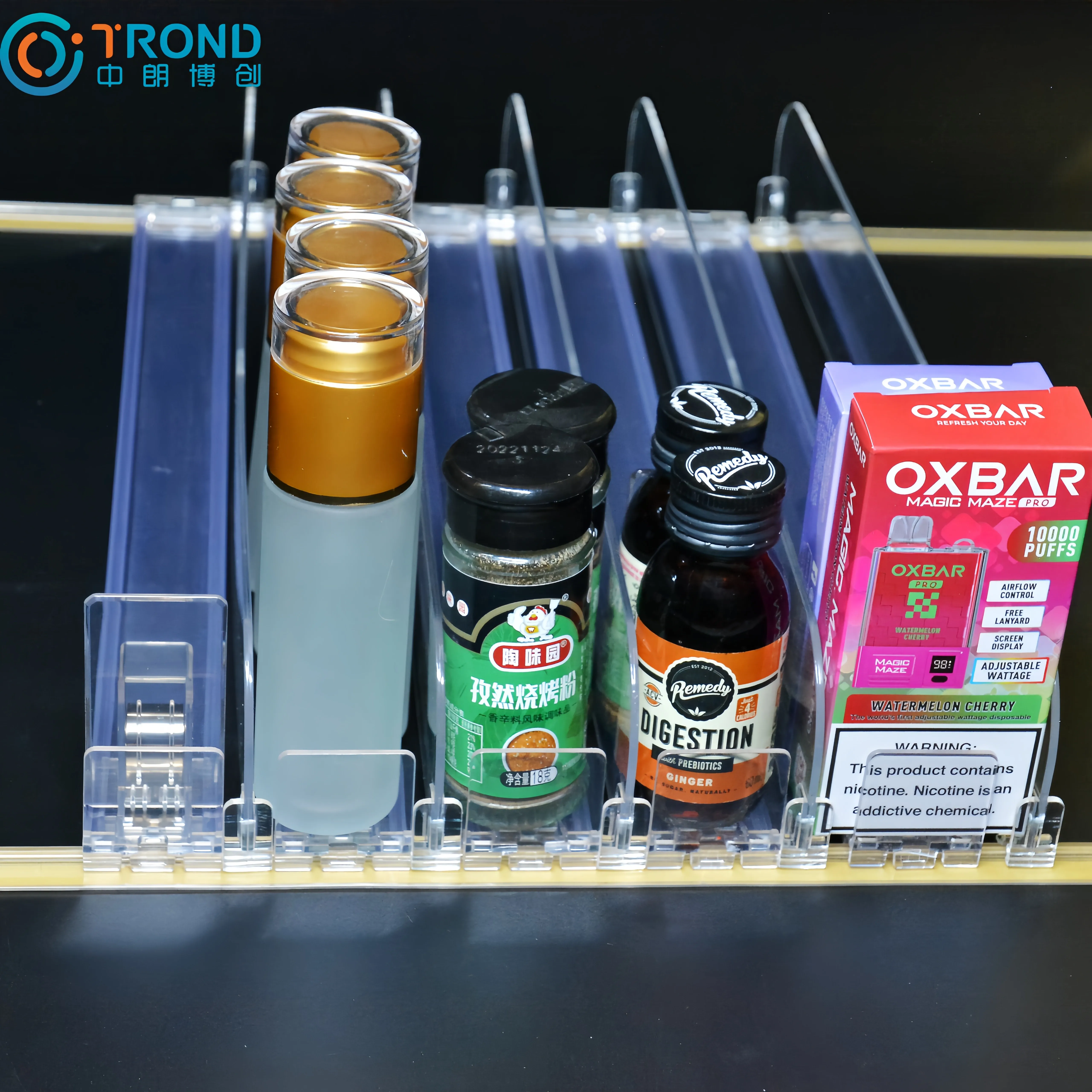 bottle shelf roller pusher storage retail display shelf pushers and dividers supermarket lipstick nail oil shelf pusher system