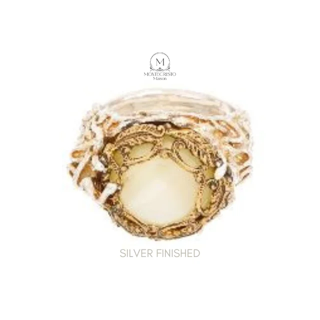 High Quality Made in Italy Madrepora Silver Finished Medusa Ring 925 Silver - White