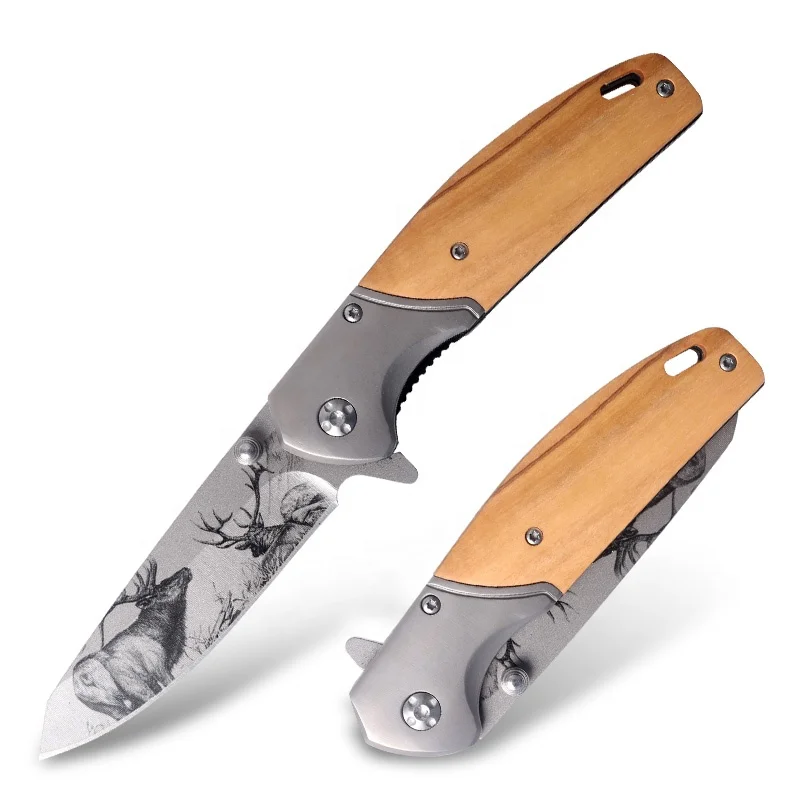 Keensun CL0655 Wooden Handle Folding Pocket Knife for Survival Combat Knife Steel Quick-change Aluminum