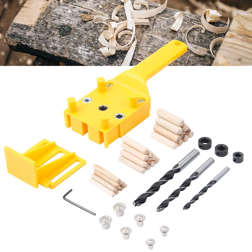 Dowelling Jig, Woodworking Dowelling Jig Drill Bits Handheld Drill Guide Hole Saw Tools for Use with Most Hand and Power Drills