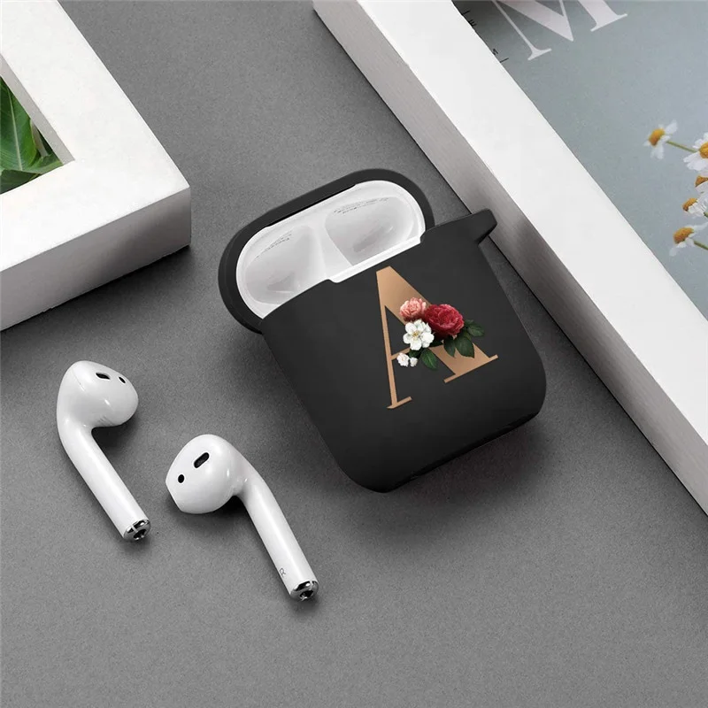 Hot selling Rose gold Initials Alphabet U Protector Cover Popular Earphone Case for Airpods 1 2 3 pro