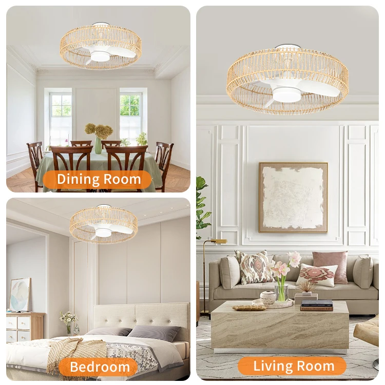 Modern Rattan White Dc Motor 3 Abs Blades Fancy Decorative Ceiling Fan With Light And Remote Home