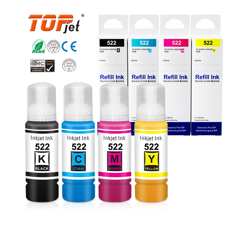 Topjet 011 057 107 522 574  003 544 103 T554 555 113 Premium Compatible Inkjet Bottle Ink Refill Kit for Epson EcoTank Printer