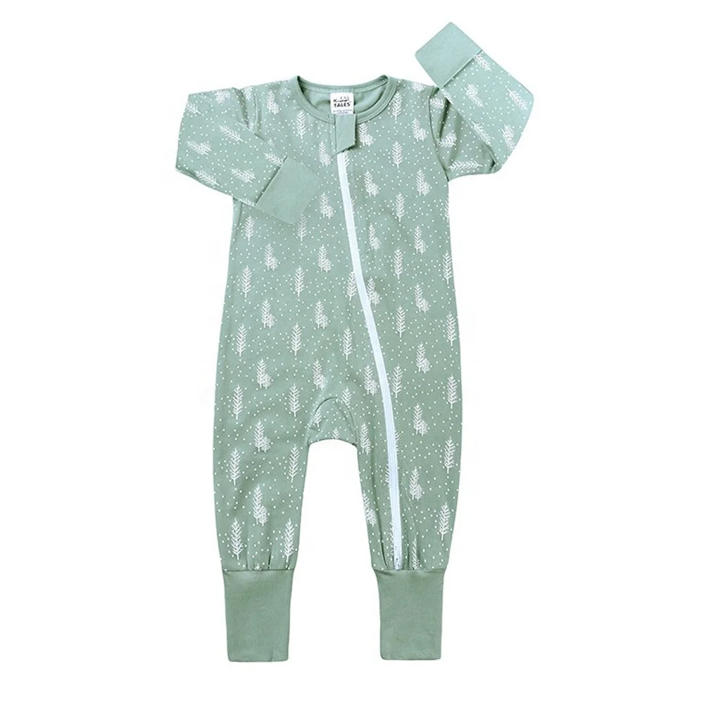 
Factory custom Spring snowflake print long sleeve organic cotton reversible zip babygrow 