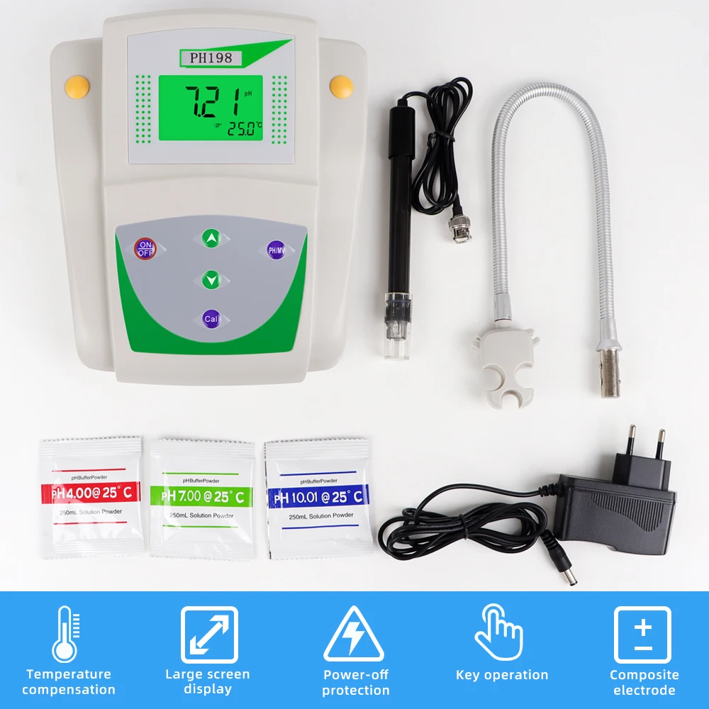 Environmental Monitoring Digital LCD Display Table PH Detator Benchtop 2 in1 PH Temperature Meter with electrode