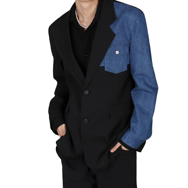 Custom Wholesale Men Casual Denim Patch Suit Blazer Jackets  Two Button Lightweight Unlined Sport Coat