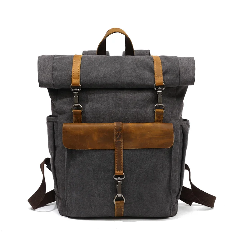 2023 Classical hot selling popular canvas with real leather other backpacks tactical backpack
