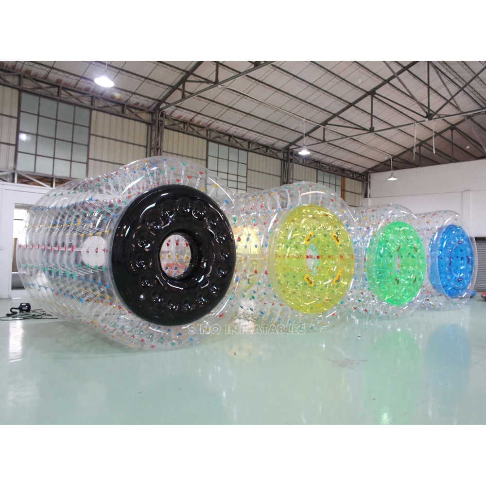 3m Long Transparent Double Layers Inflatable Water Roller Ball With Tubes for Kids Pool and Lake Entertainment