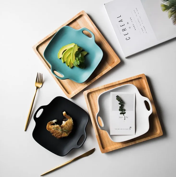 Горячая Распродажа, красочная керамическая тарелка для кухонной посуды с двойной ручкой