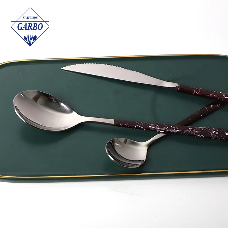 High quality Restaurant Hotel Wedding Flatware Tea Spoon Set Stainless Steel Tableware  Printed Sprayed Dessert Spoon for Cafe