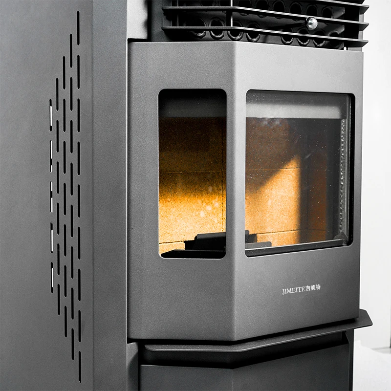 Pellet Stove Freestanding Fireplace Automatic Feeding Wood Fast Heating Home Black Eco-friendly Steel Modern Fire Place Heater
