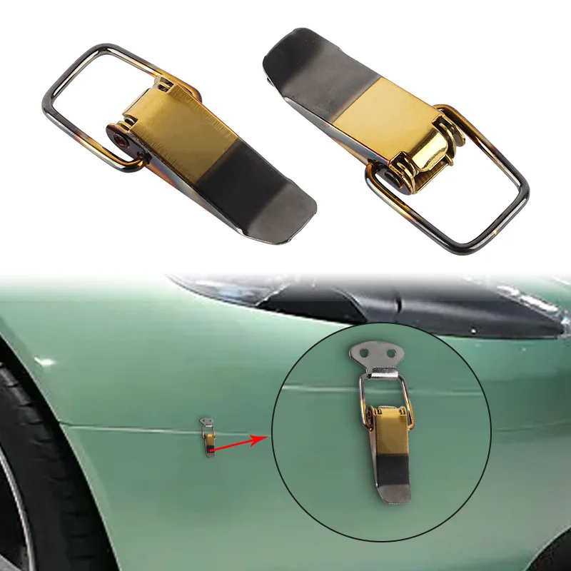 Racing 2 Pcs Car Hood Clip Hasp Security Hook Car Bumper Quick Release Fasteners Lock Kit