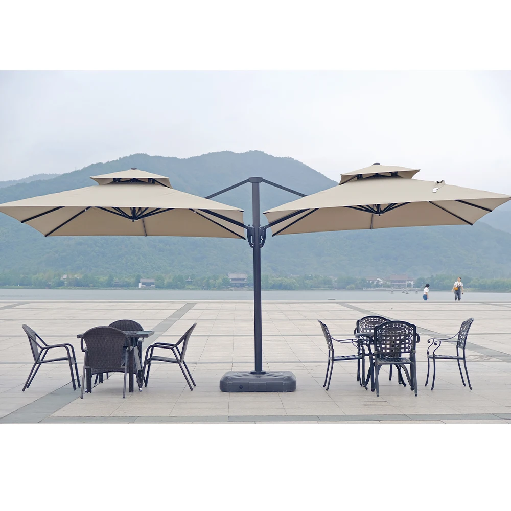Modern Beach Umbrella Waterproof Aluminum Frame LED Light for Outdoor Sun Garden Patio Furniture with Safe Packing