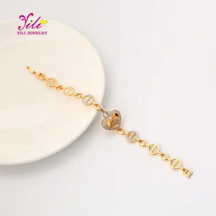 18k Gold Color Sexy Charm Fashion Jewelry Pakistan style laser pattern sweet love heart shape gemstone Bracelet for girls