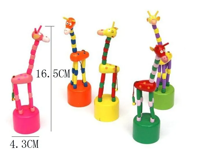 giraffe animal Pop-up Wooden push puppets button toys