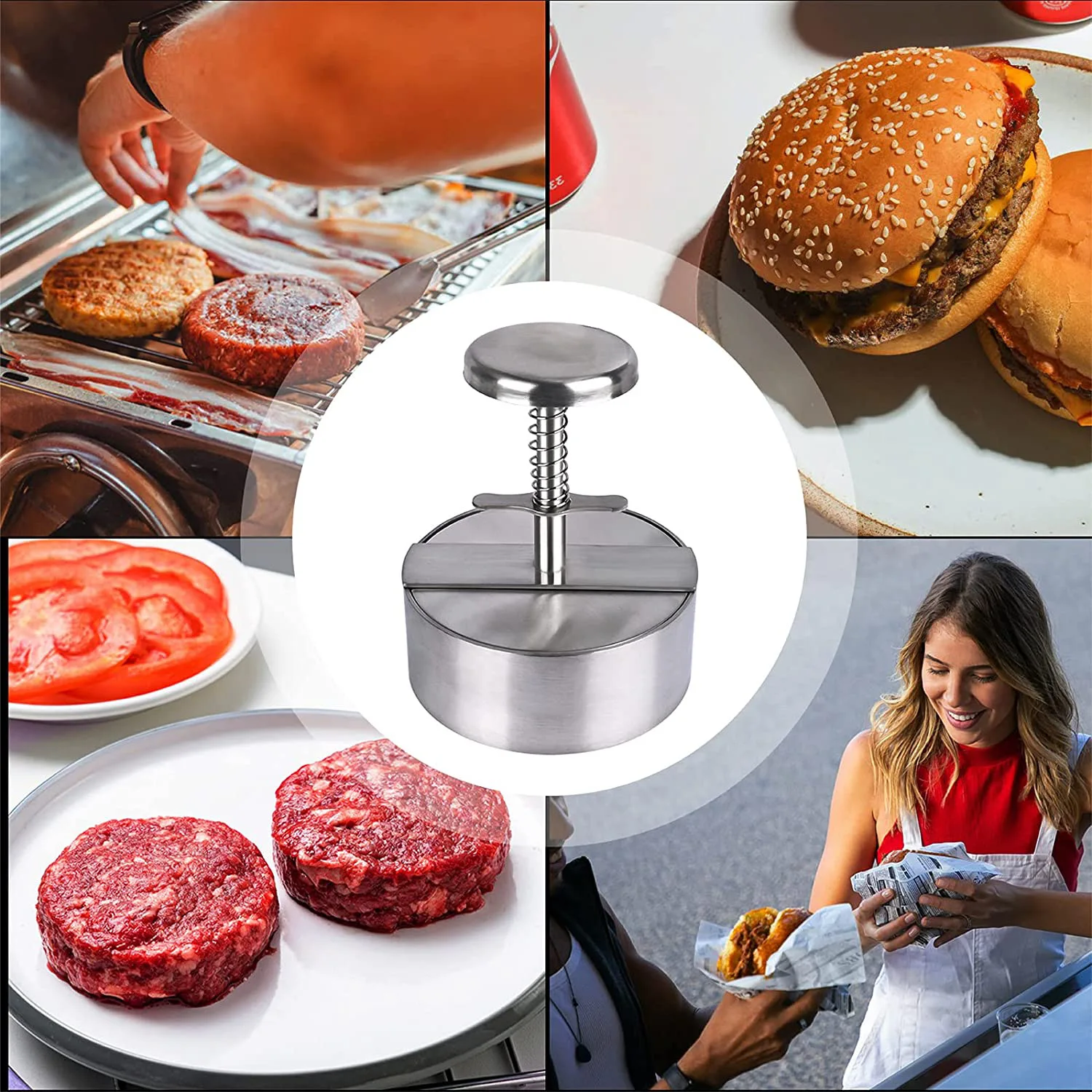 Manual Kitchen Stainless Steel Hamburger Patty Maker Cooking Mould Meat Press Burger Press