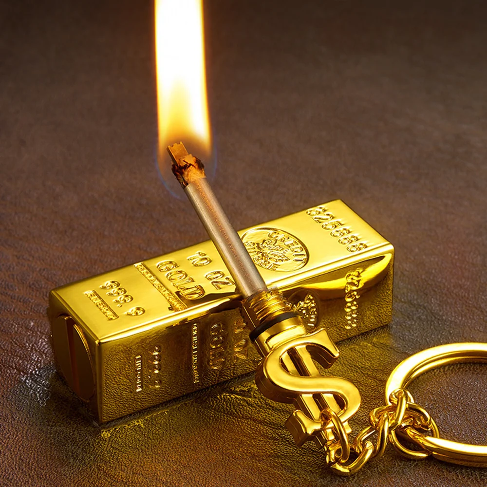 Creative gold bar shaped lighter vintage kerosene lighter match key chain