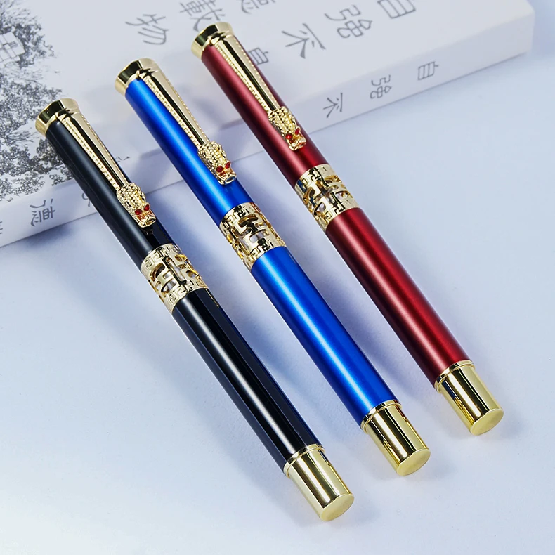 Business Gift Signature Gel Pen Laser Printing LOGO Luxury Hollow Style Metal Roller Pen Wholesale Custom Rollerball Pen