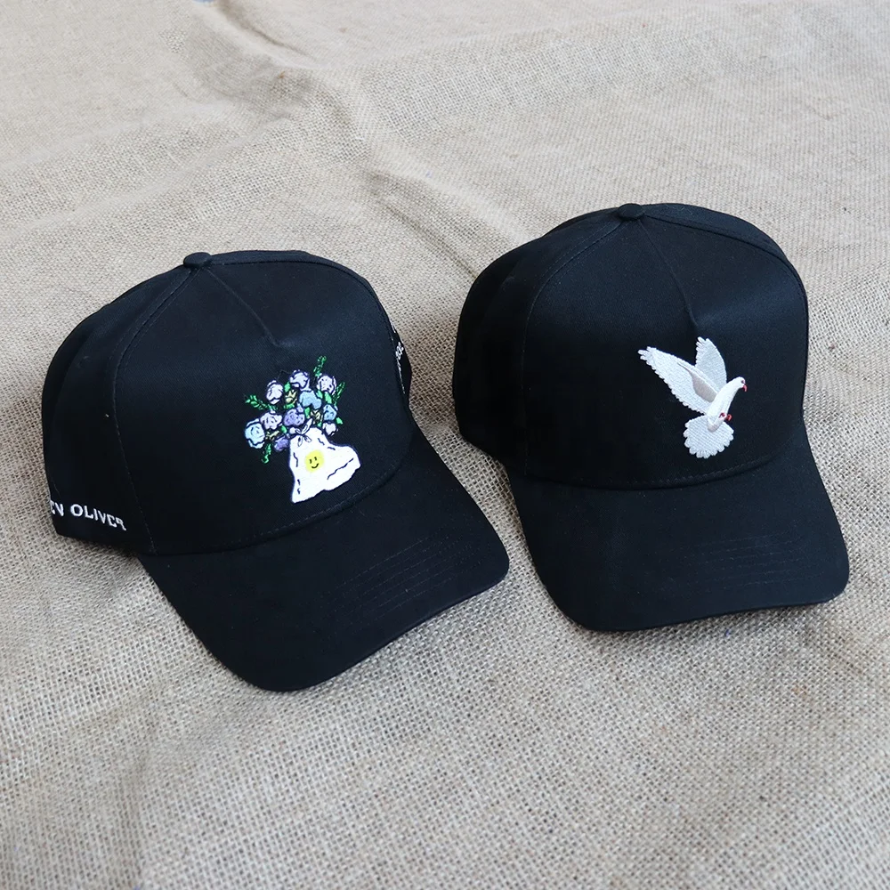 Simple unique 5 panel black baseball cap with logo cotton cap Sports cap for men and women