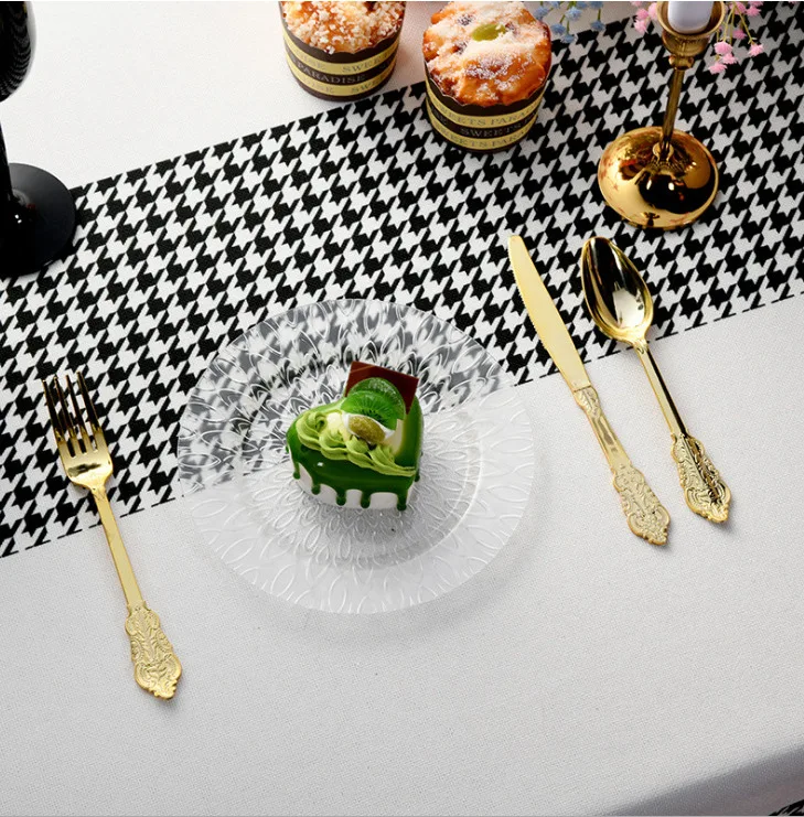 Disposable Plastic Gold Rose Gold Dessert Cake Crown Spoons Fork Knife Flatware Utensils Set for Party Wedding or Daily Using