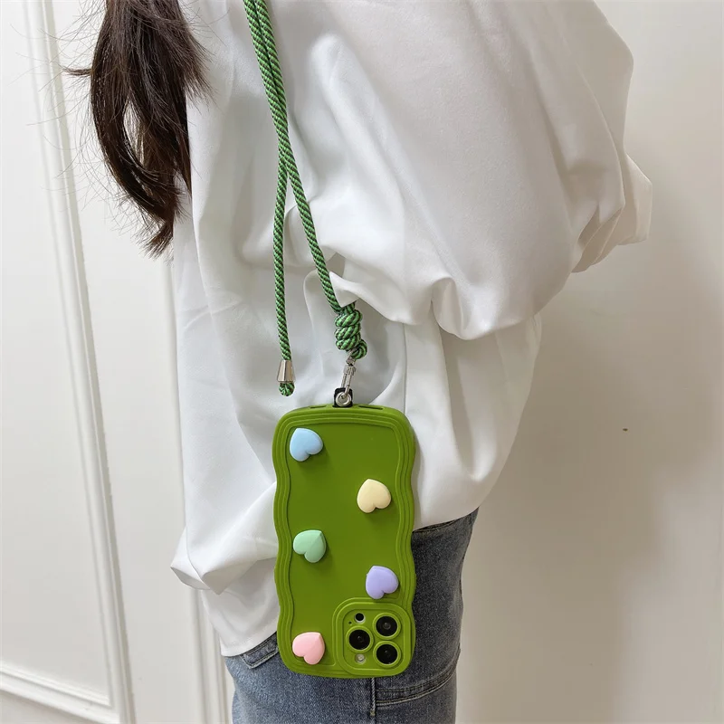 hot selling TPU  mobile cell cute cartoon doll phone cover case with strap crossbody For iphone 14 pro max 13 12 11