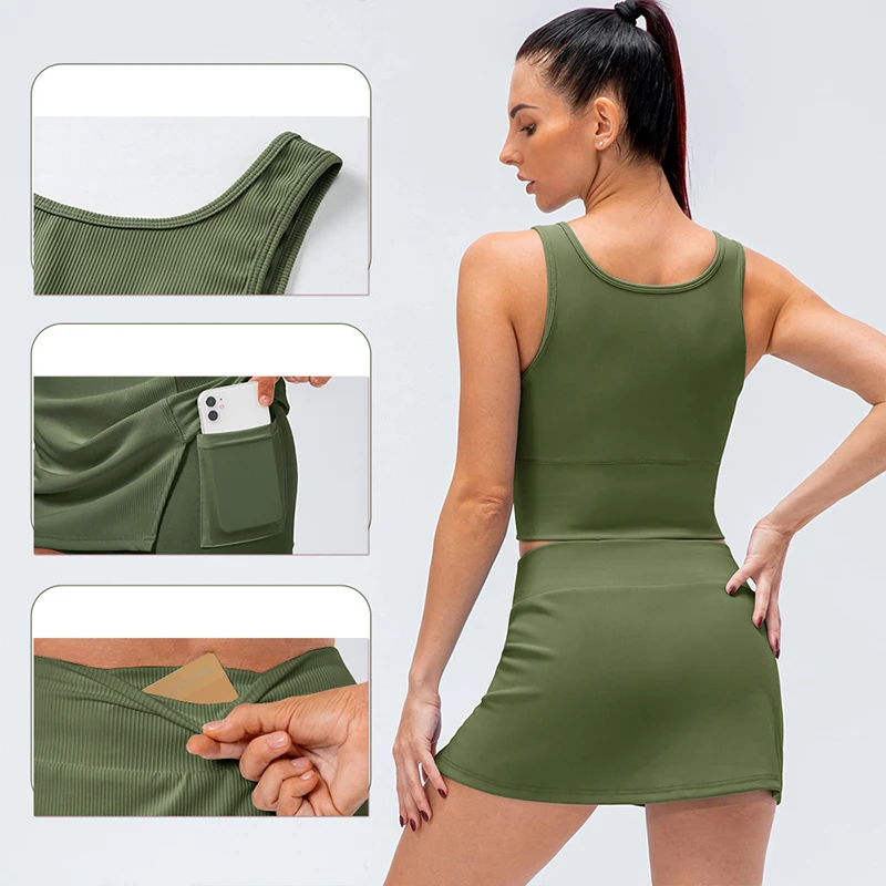 Женские теннисные платья, комплект из 2 предметов, платье для тенниса и фитнеса, мини-юбка, спортивный короткий жилет, баскетбольные бейсбольные комплекты, наряды