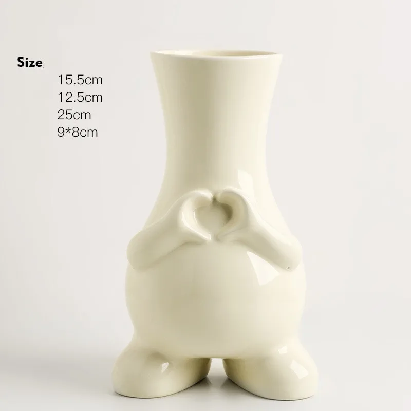 Ceramic vase custom fun ins cream wind vase ornament living room dining table TV cabinet decorative cartoon florist