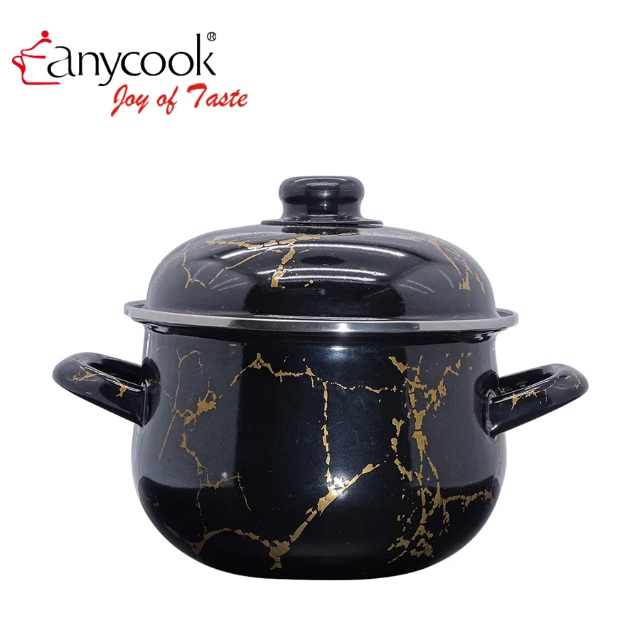 
Anycook 10pcs Family Gift Enamel Porcelain Classic Golden Marble Turkey Cooking Pot Set 