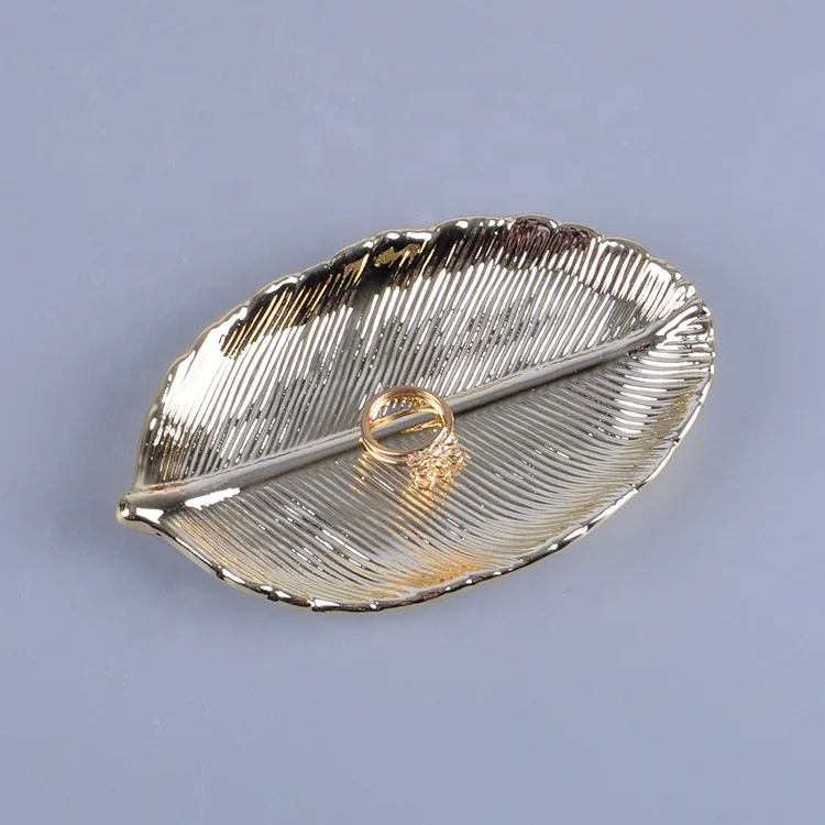 Exquisite White Gold Leaf Ceramic Jewelry Ring Dish Tray - Home Decorative Trinket Organizer with Premium Glaze Finish