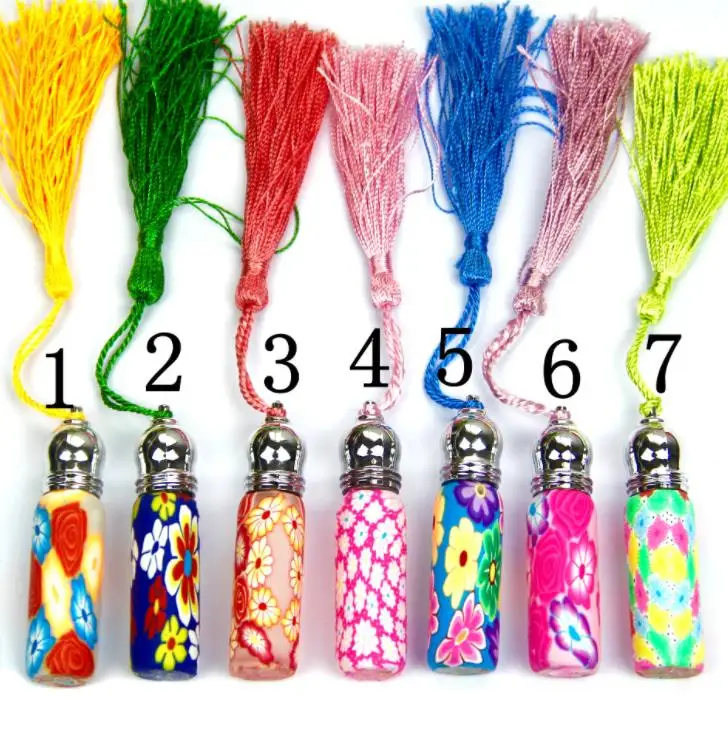 Colorful 6ml  Polymer Clay Empty Glass Roller Vials Refillable Thick Glass Essential Oil Bottle