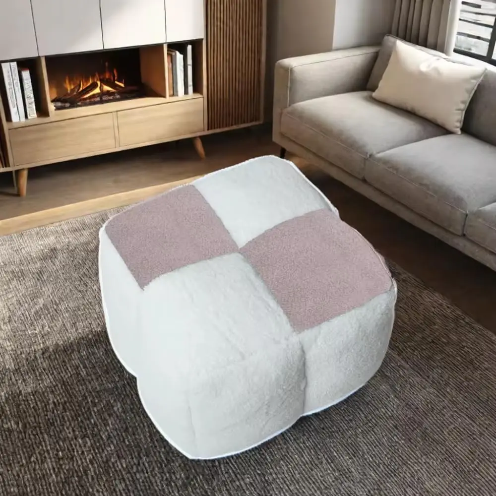 White Pink Stuffed Cube Ottoman Tidy Fabric Togo Floor Chair Squares Soft Compressed Bean Bag Sofa for Ladies to go sofa
