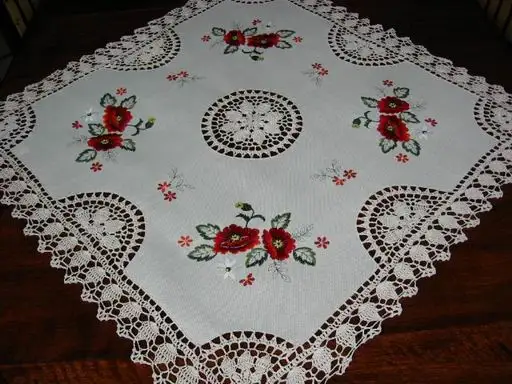 ribbon embroidered with crochet lace tablecloth