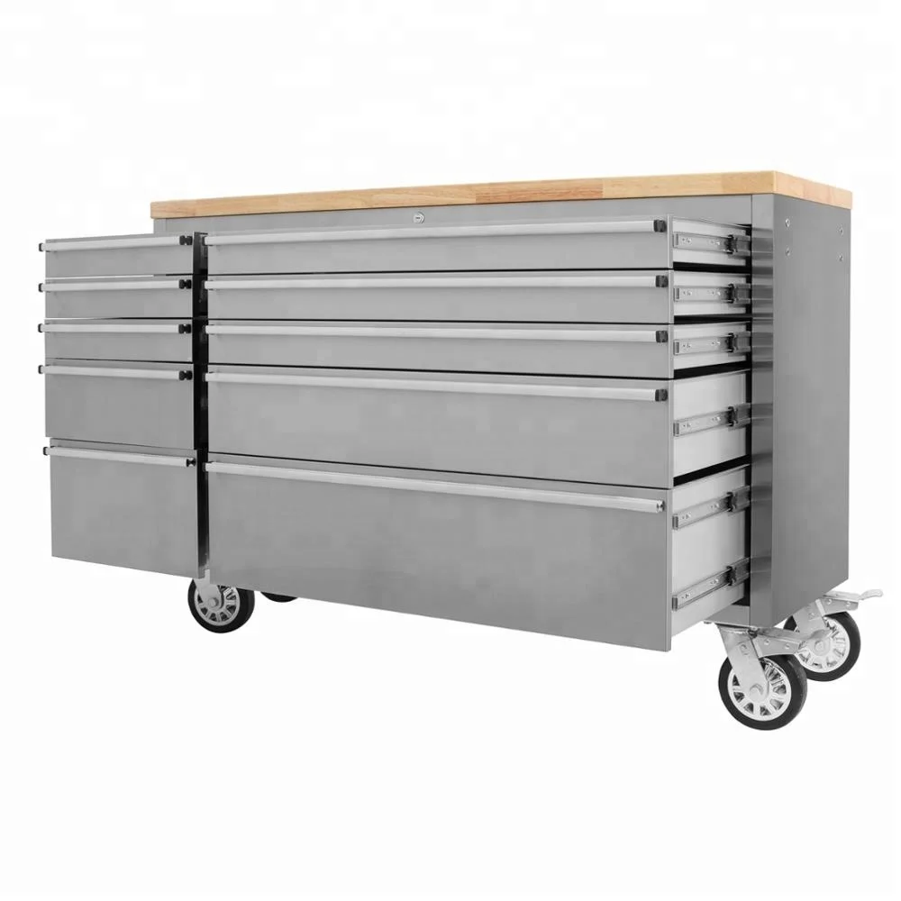 10-Drawer Mobile Tool Chest with Wheels Custom-Size Rolling Tool Boxes Wood and Aluminium Protection Tool Trolley