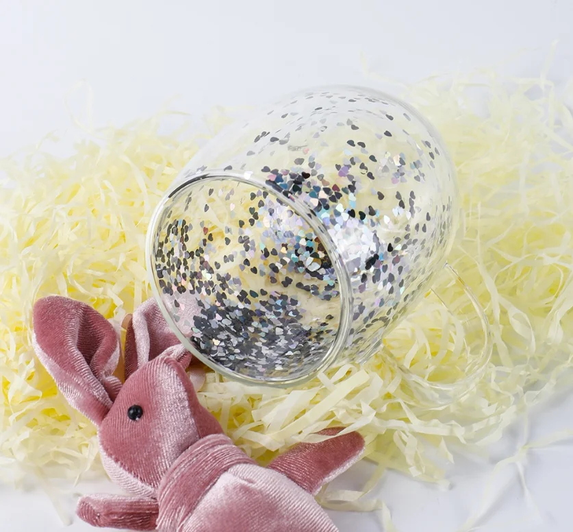 Hot Sales Insulated Sparking Star Double Wall Coffee Tea Mug Glass Cup with Handle