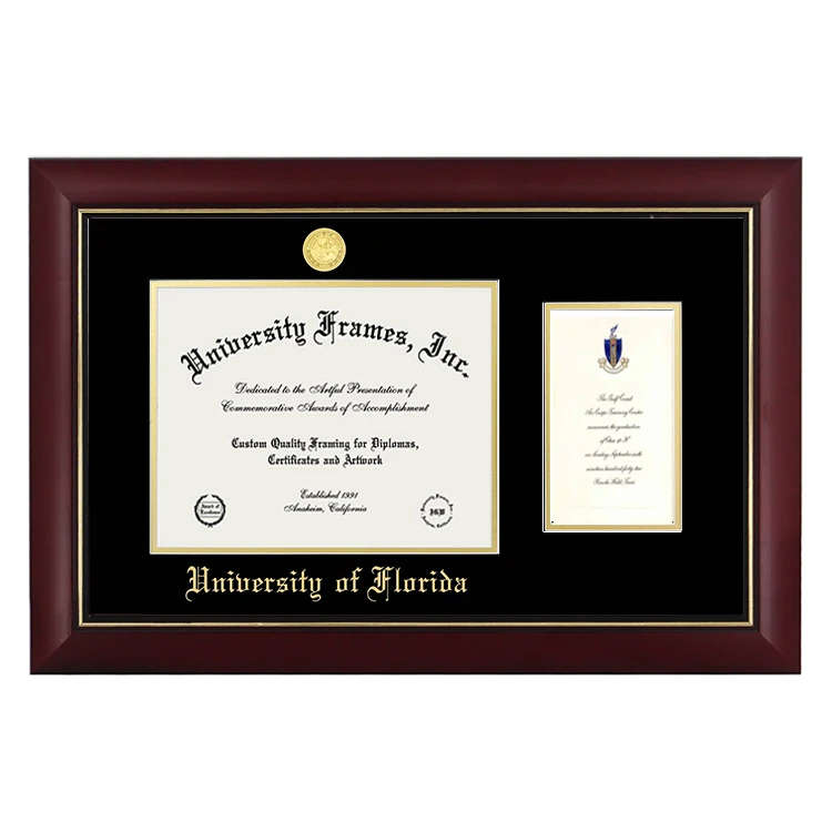 Yellow Brown Wood Crafts Photo Frame Document Certificate Diploma A4 Diploma Degree Frame with University Logo