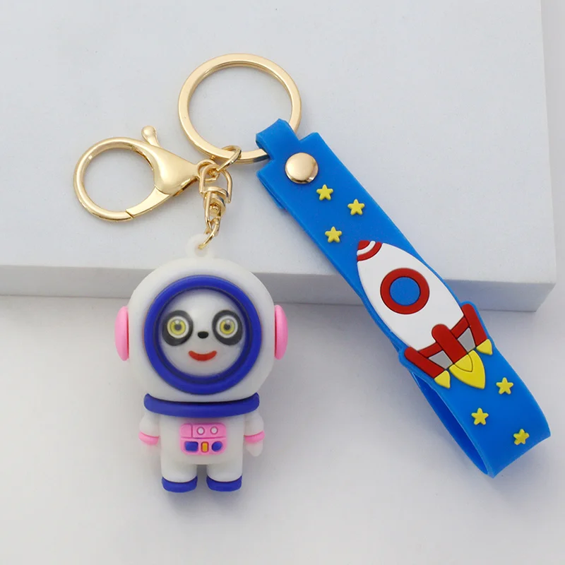 Cute three-dimensional astronaut panda keychain soft rubber PVC charm toys students schoolbag key charm couple key ring