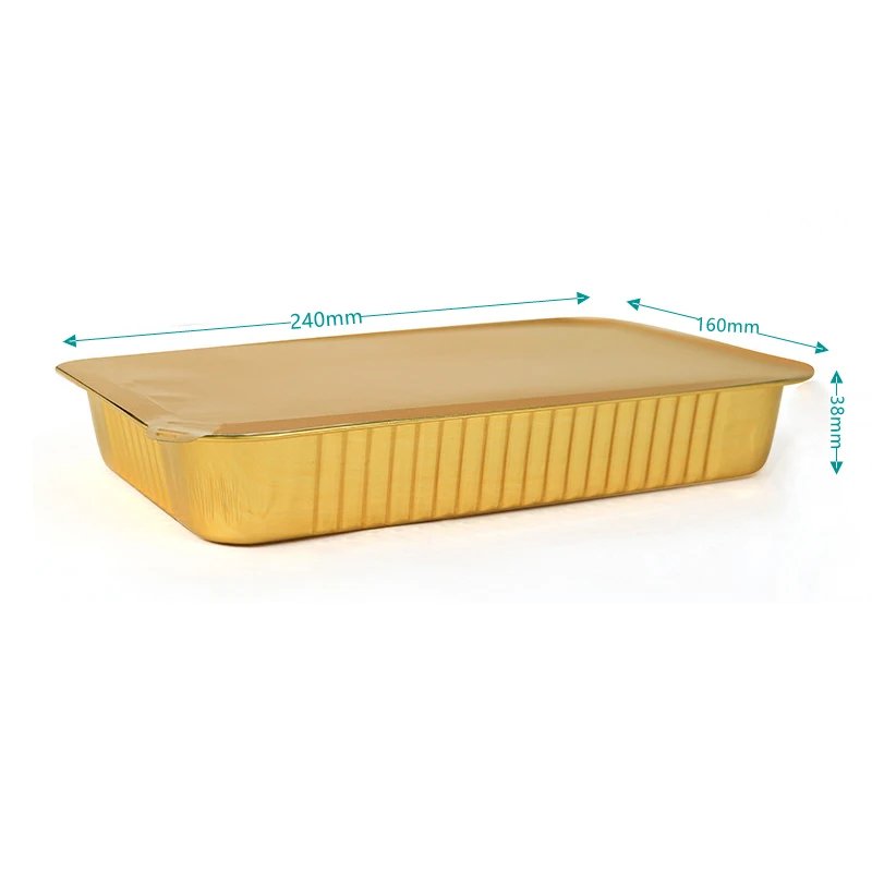 BGI custom size 900ml square gold sealing disposable food container baking aluminum foil take out food tray with cover