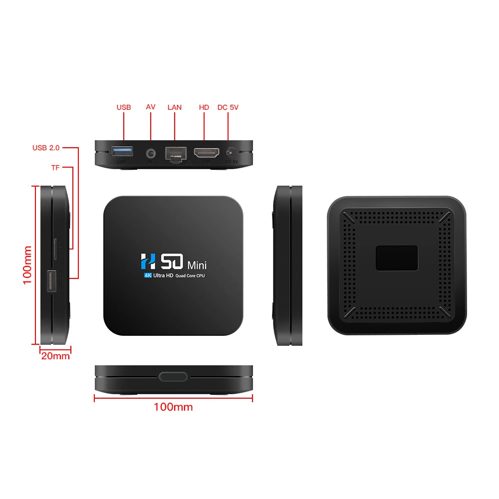 ТВ-приставка H50 Mini на Android 10,0, 2/4 ГБ, Wi-Fi, 4K, 2,4/5 ГГц
