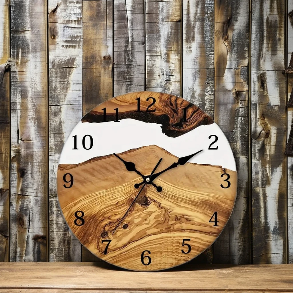 Top Selling Modern Minimalist Style Analog Wall Clock Handmade Epoxy Resin Wood Home Office Decor Living Room Placement Needle