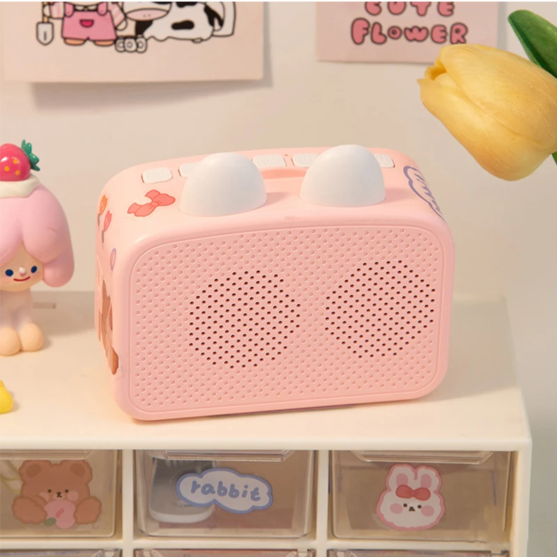 Cute Wireless Speakers Night Light Mirror Alarm Clock Radio Amplifier Music Player Kids Desk Clock Home Decor
