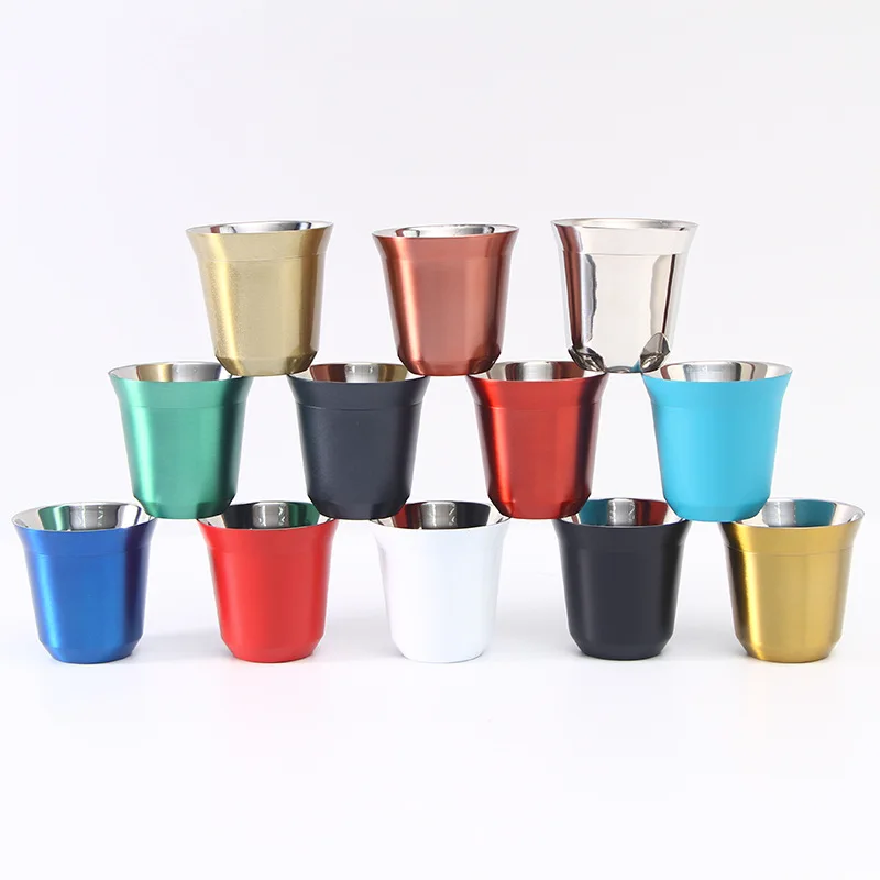 Custom wholesale stainless steel double wall espresso coffee cup set lungo espresso mug 80ml/160ml