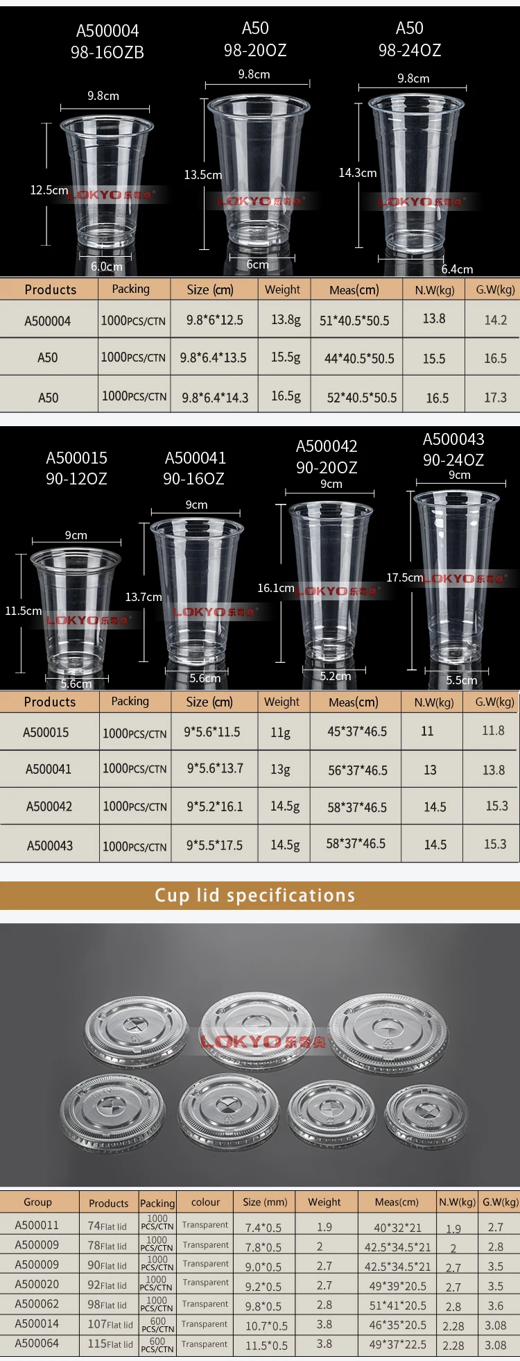 LOKYO wholesale custom logo 700ml 500ml yogurt miketea cups clear PET disposable boba juice plastic cup