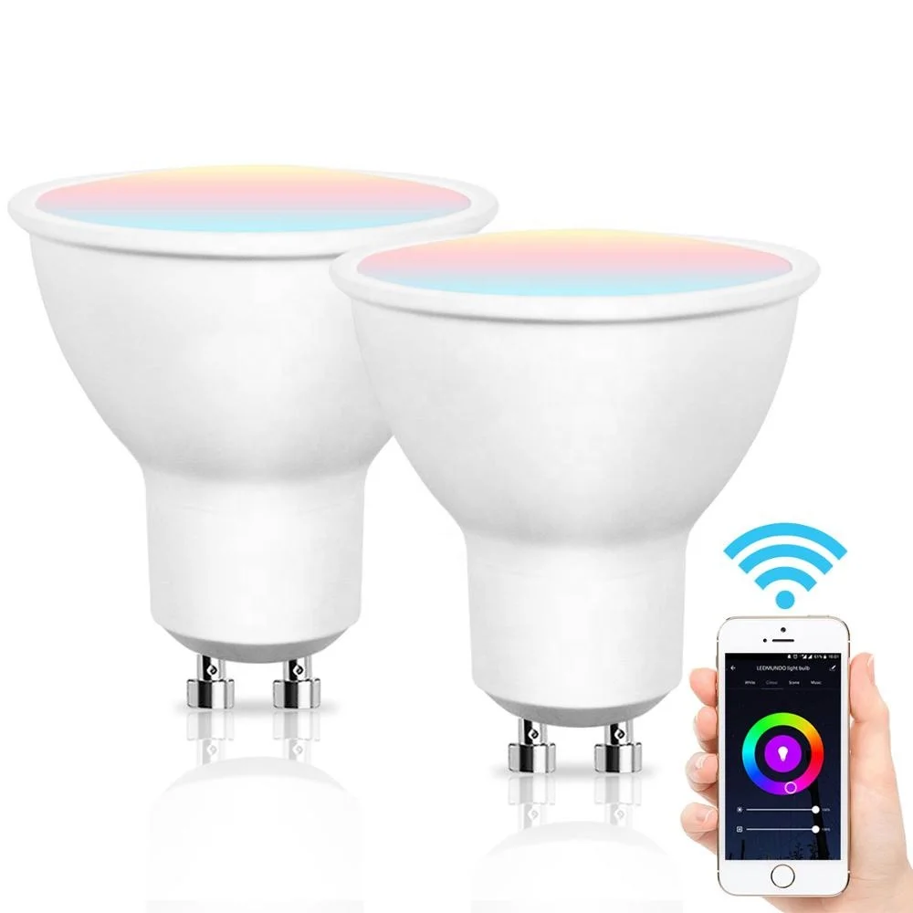 Умная Светодиодная лампа RGBW GU10 с регулируемой яркостью и поддержкой Wi-Fi, совместима с Alexa и Google Home