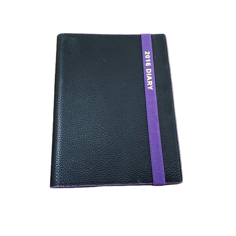 High quality free sample custom printed black line PU leather notebook cheapest