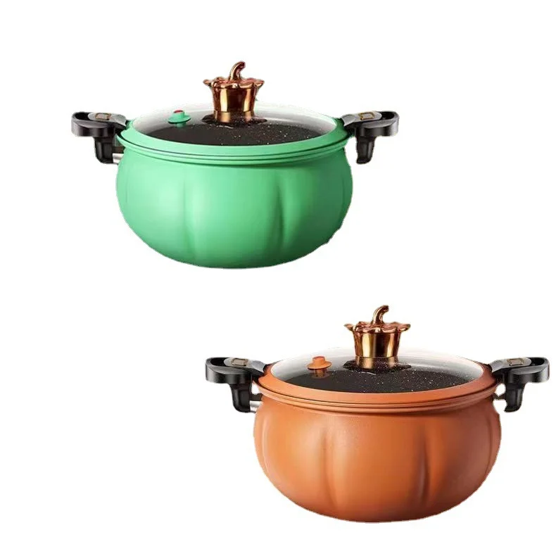 8L Orange New Kitchen Cookware Product Cast Iron Non-stick Stew Soup Pot Gas Pumpkin Shape Pressure Cooker