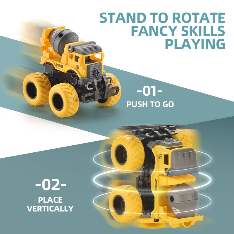 NK toys DIY puzzle assembling deformation 360 rolling stunt engineering car 12pcs in display box inertial car Excavator