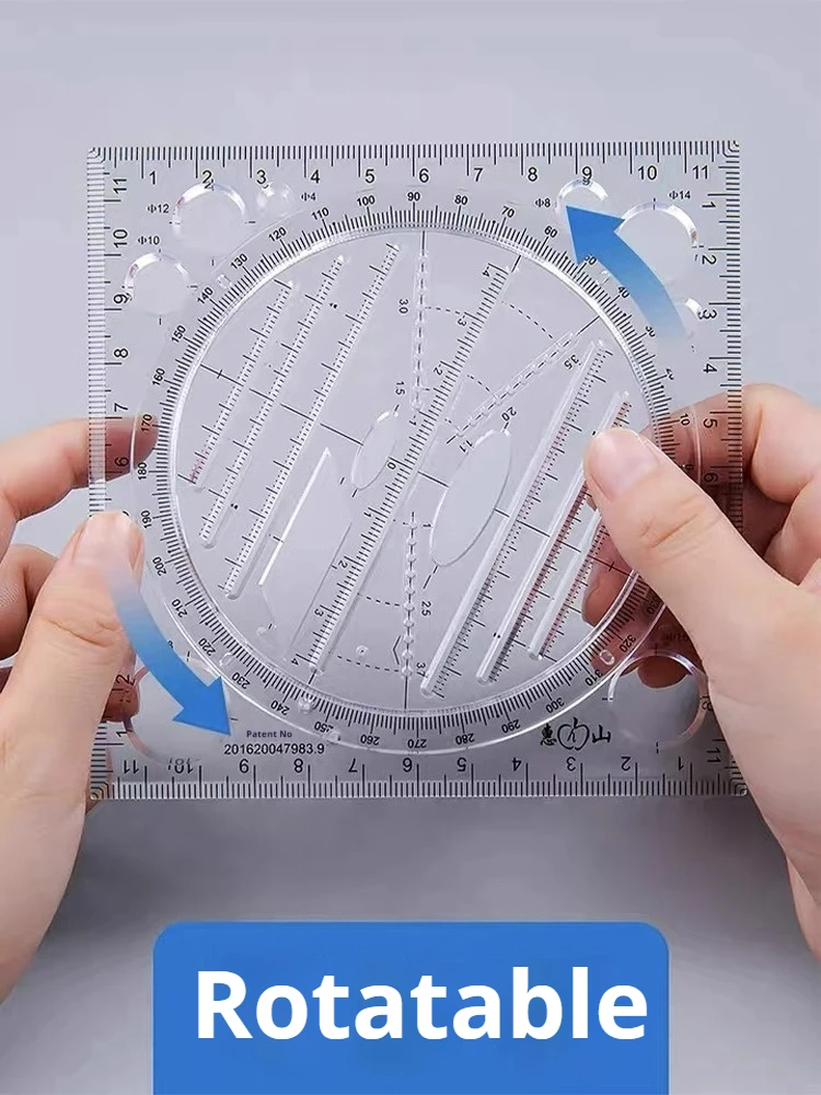 Wusheng Multi-Function Ruler Set: Rapid Circle Drawing, Geometric Shapes, Measurement for High School and Middle School Students