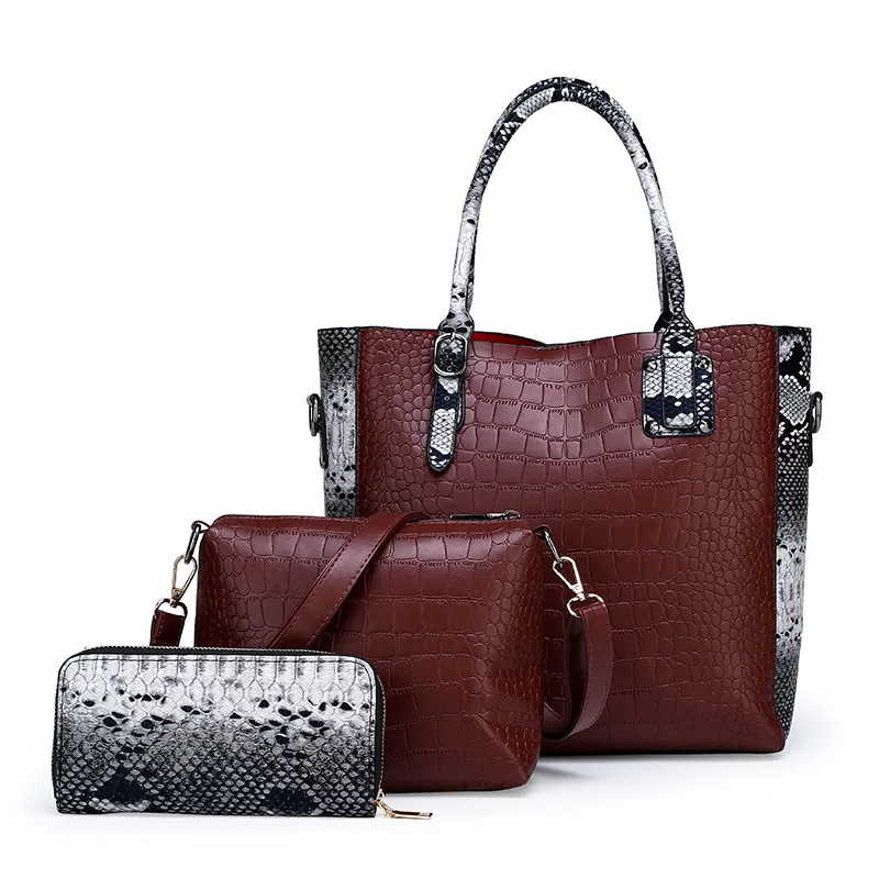 Bolsos alligator PU leather handbag set Personality Ladies Messenger shoulder bags Custom Logo hand bag set