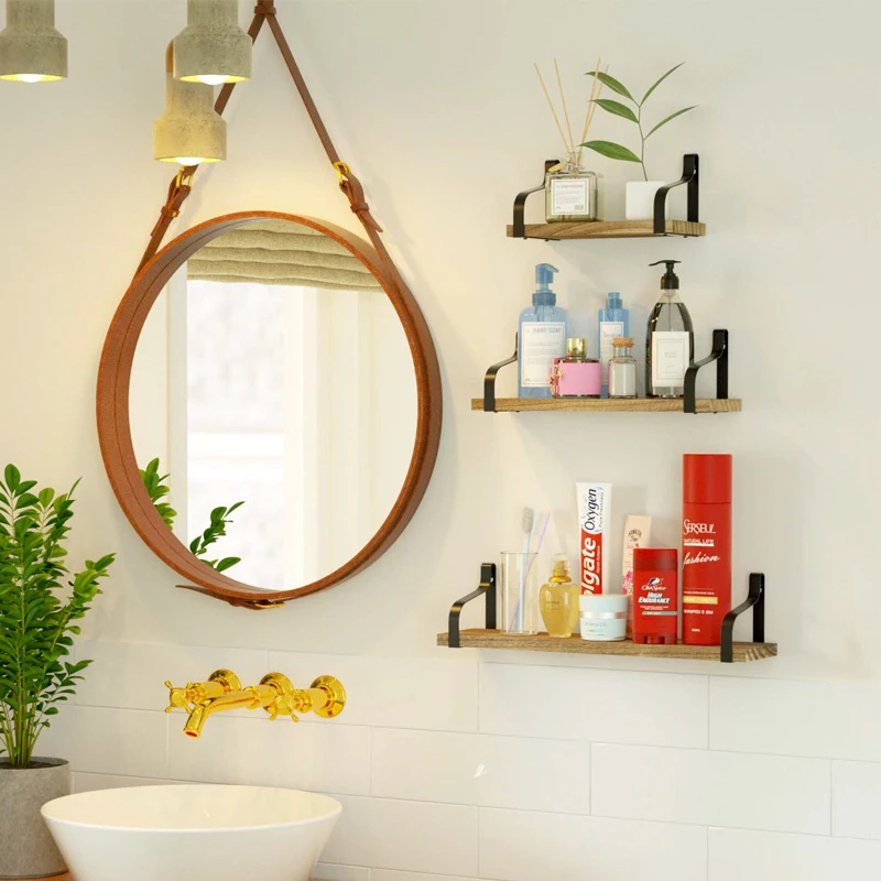 3 Tier Wall Decor Shelf Metal Wooden Rustic Decorative home Hanging display wooden wall shelf